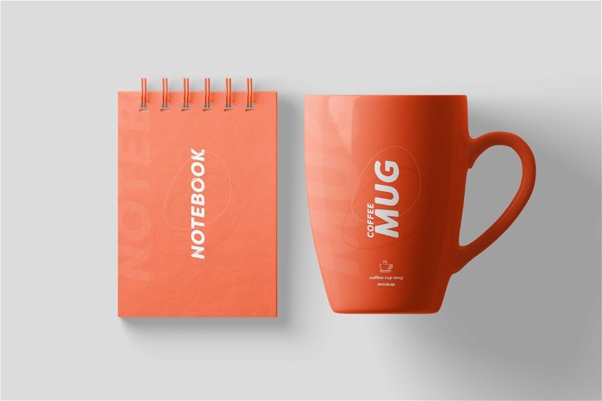 4 Showcases of Mug Mockup with Notebook