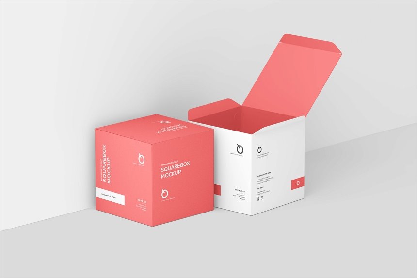 4 Showcases of Realistic Square Box Mockup