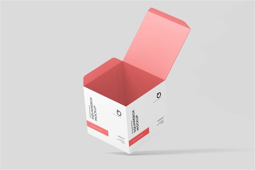 4 Showcases of Realistic Square Box Mockup