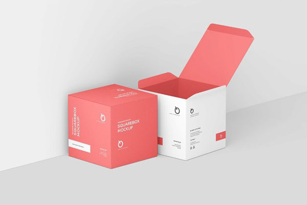 4 Showcases of Realistic Square Box Mockup