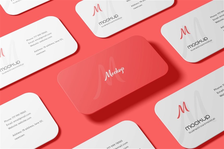 4 Showcases of Round Corner Business Card Mockup