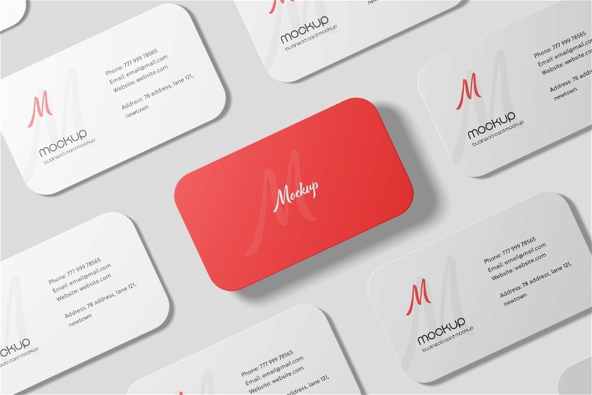 4 Showcases of Round Corner Business Card Mockup