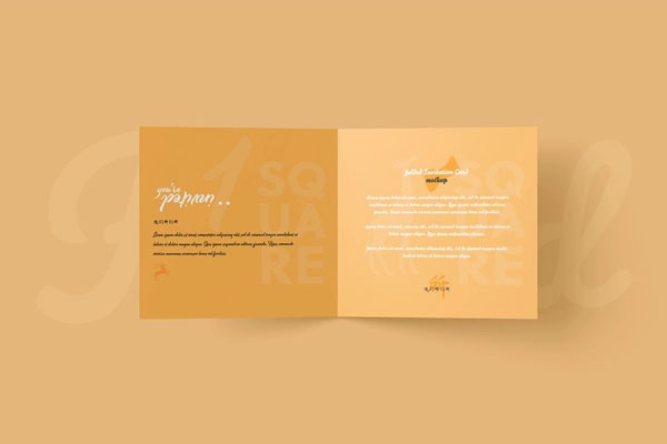4 Showcases of Square Folded Invitation Card Mockup with Envelope