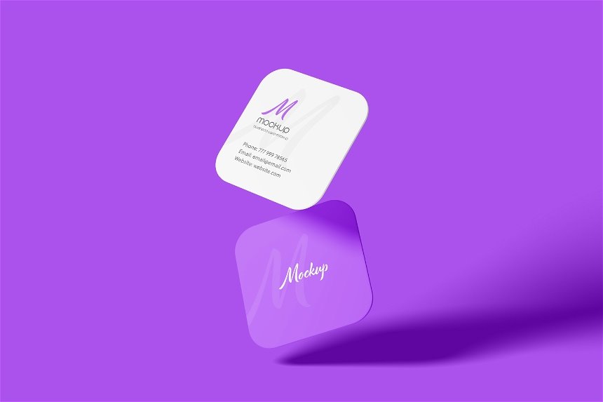 4 Showcases of Square Round Corner Business Card Mockup