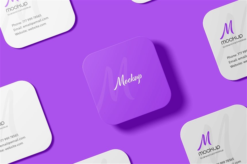 4 Showcases of Square Round Corner Business Card Mockup