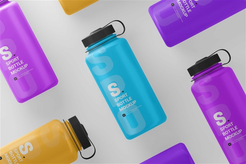 4 Shows of Sport Bottle Mockup