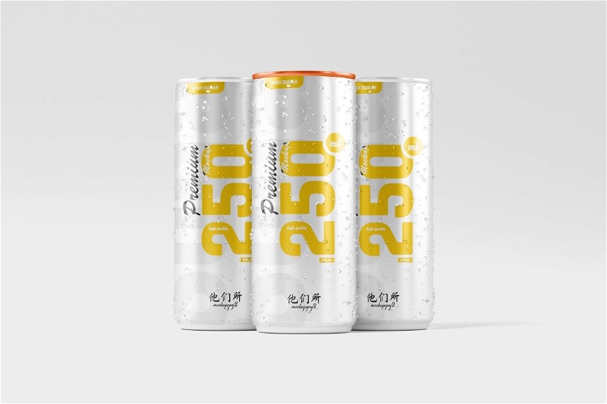 4 Sights of 250ml Soda Can Mockups