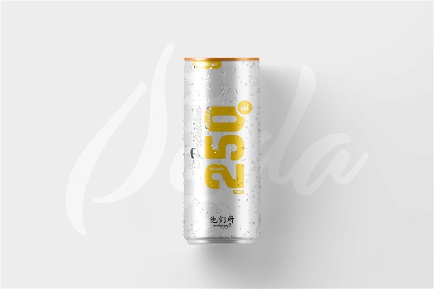 4 Sights of 250ml Soda Can Mockups