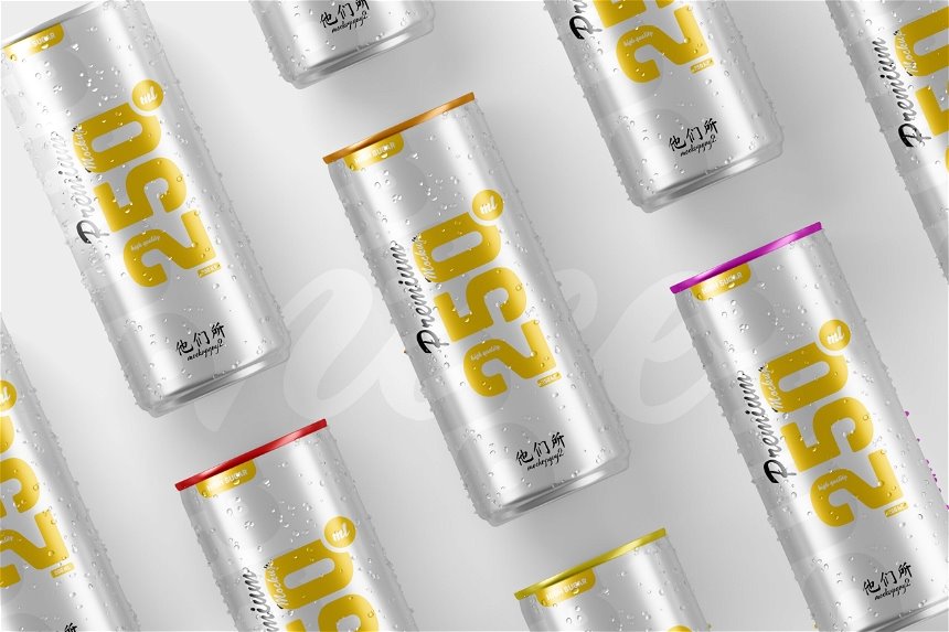 4 Sights of 250ml Soda Can Mockups