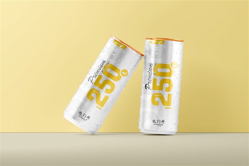 4 Sights of 250ml Soda Can Mockups