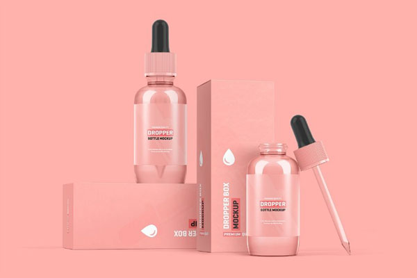 4 Sights of Dropper Bottle Mockup with Packaging Box