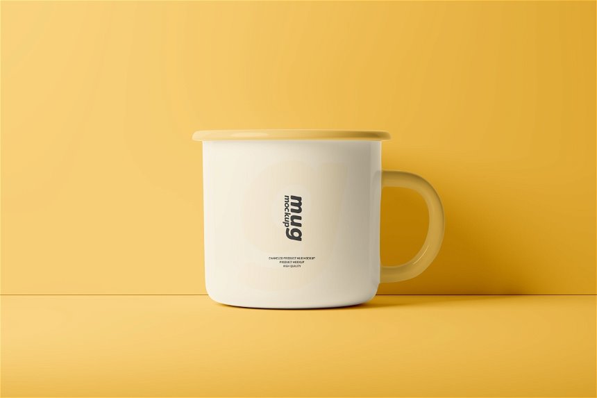 4 Sights of Enamel Mug Mockup with Notebook