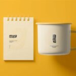 4 Sights of Enamel Mug Mockup with Notebook