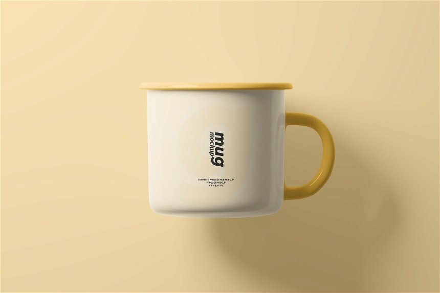 4 Sights of Enamel Mug Mockup with Notebook