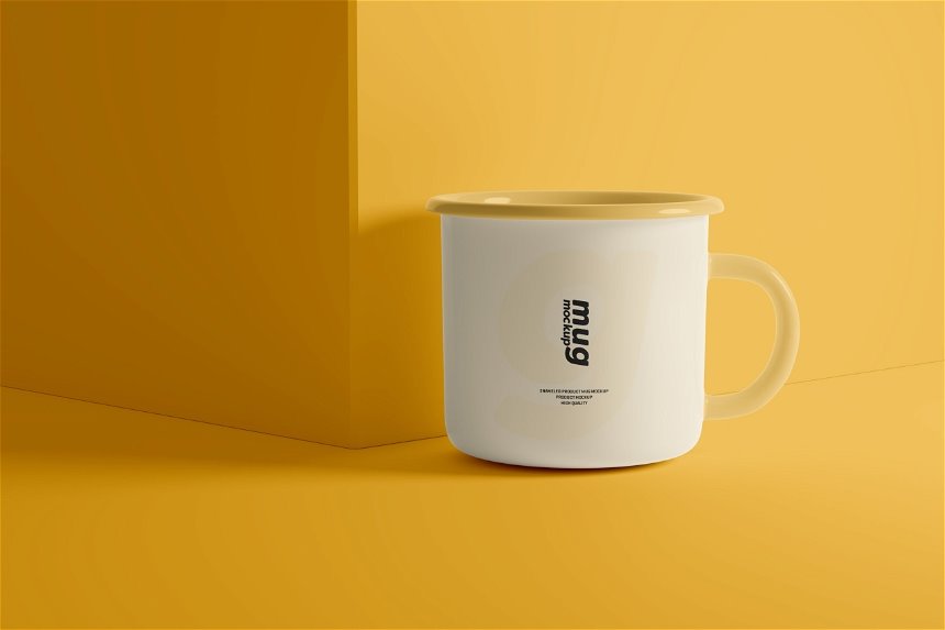 4 Sights of Enamel Mug Mockup with Notebook
