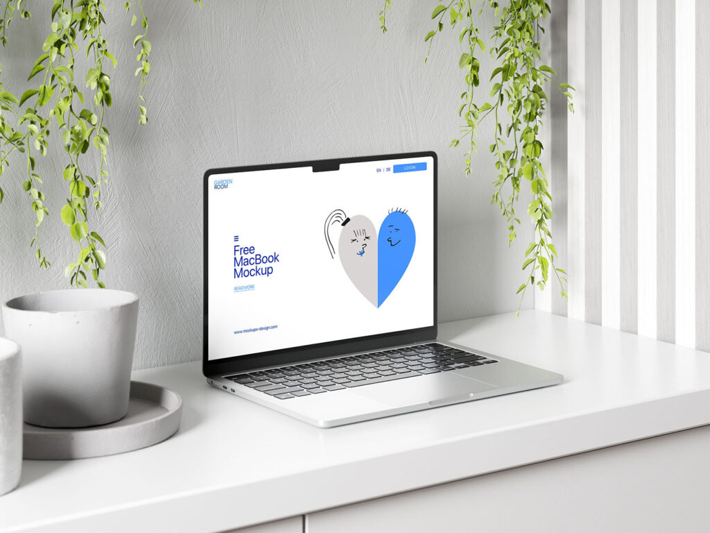 4 Sights of MacBook Mockup on Dresser