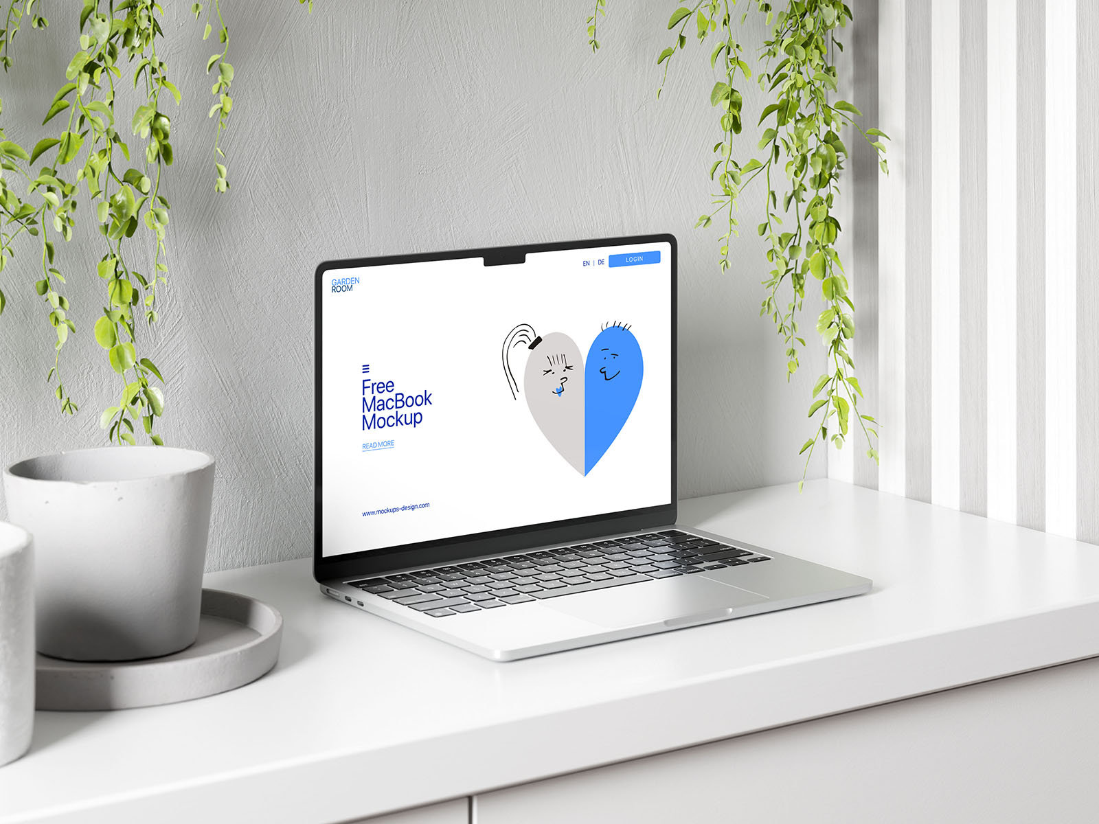 4 Sights of MacBook Mockup on Dresser FREE PSD