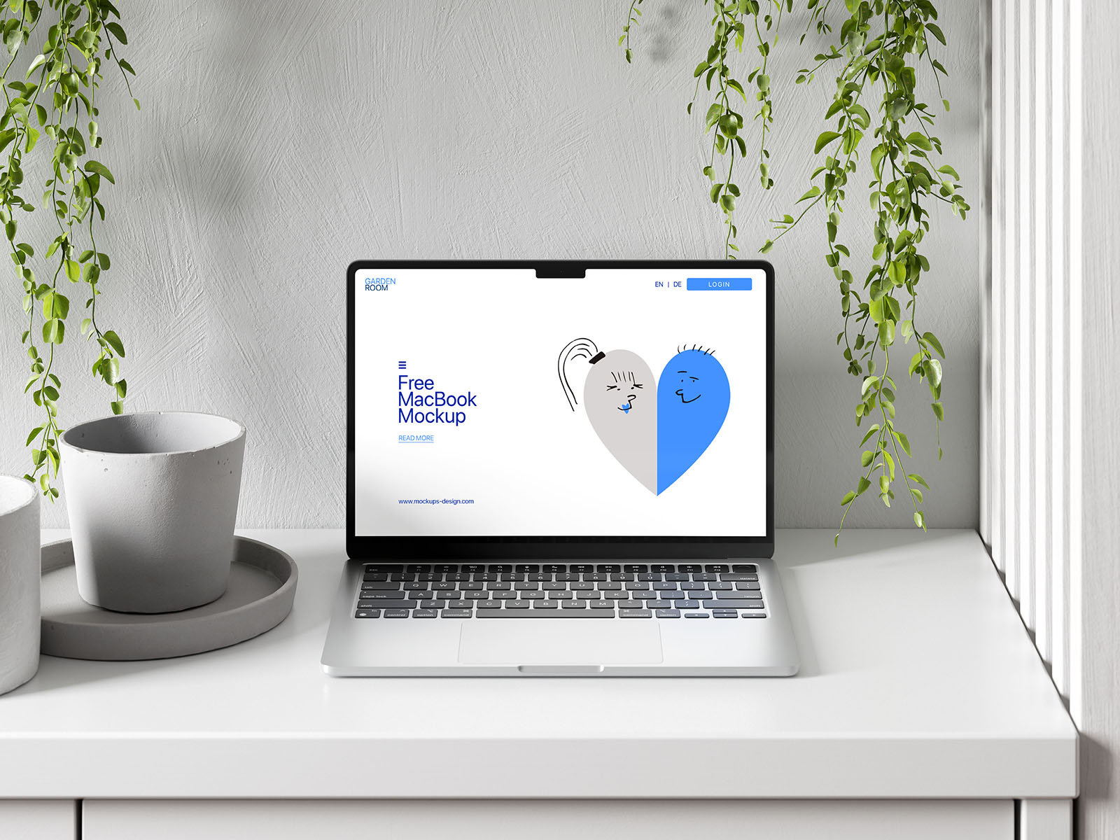 4 Sights of MacBook Mockup on Dresser FREE PSD