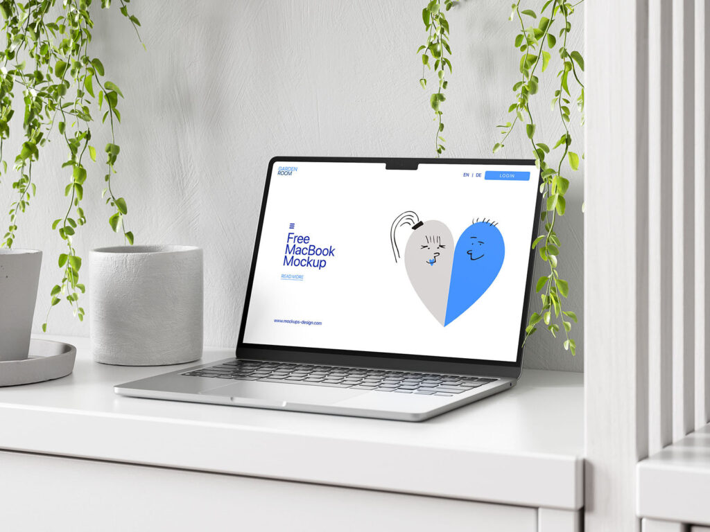 4 Sights of MacBook Mockup on Dresser