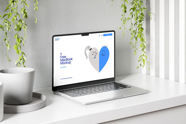 4 Sights of MacBook Mockup on Dresser