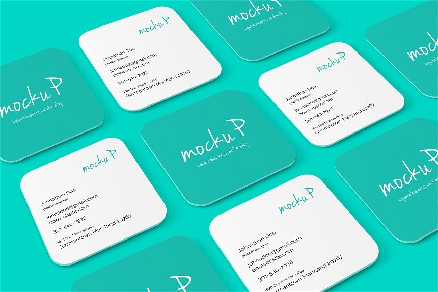 4 Sights of Rounded Corner Square Business Card Mockup mockup preview