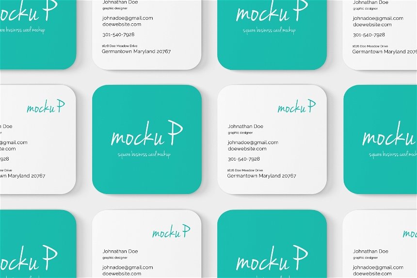 4 Sights of Rounded Corner Square Business Card Mockup mockup preview