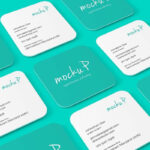 4 Sights of Rounded Corner Square Business Card Mockup mockup preview
