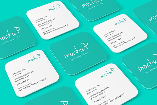 4 Sights of Rounded Corner Square Business Card Mockup