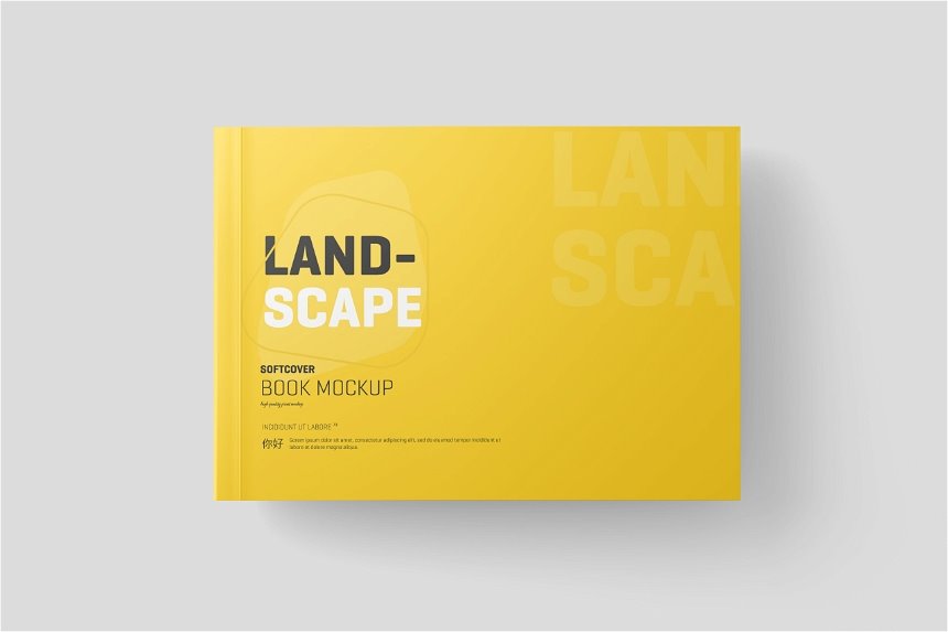 4 Sights of Softcover Landscape Book Mockup