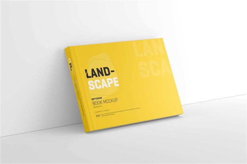 4 Sights of Softcover Landscape Book Mockup