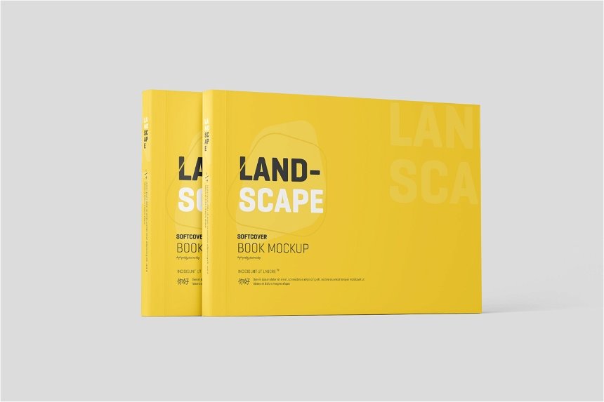 4 Sights of Softcover Landscape Book Mockup