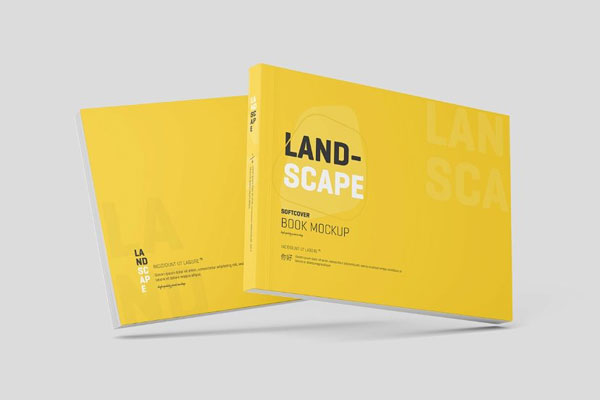 4 Sights of Softcover Landscape Book Mockup