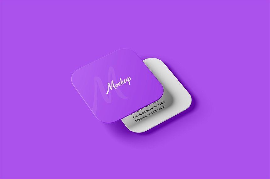 4 Sights of Square Rounded Corner Business Card Mockup