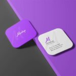 4 Sights of Square Rounded Corner Business Card Mockup