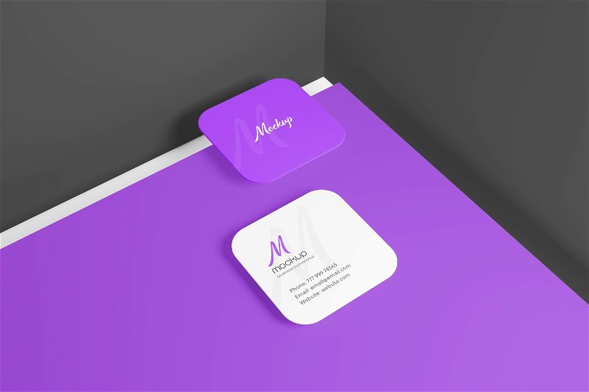 4 Sights of Square Rounded Corner Business Card Mockup FREE PSD