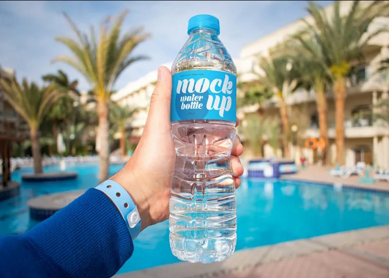 4 Sights of Hand Holding Water Bottle Mockup