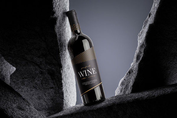 4 Sights of Wine Bottle Mockup on The Rock