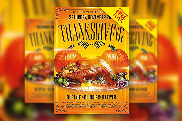 4 Thematic, 3D Thanksgiving Day Flyer Templates in Different Colors