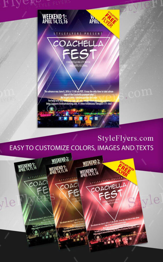 4 Urban, Geometric, Modern Coachella Festival Flyer Templates