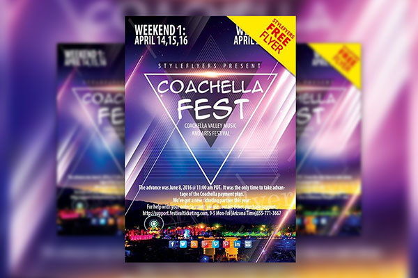 4 Urban, Geometric, Modern Coachella Festival Flyer Templates