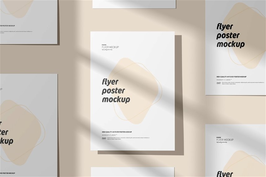 4 Views of Flyer Mockup with Shadows