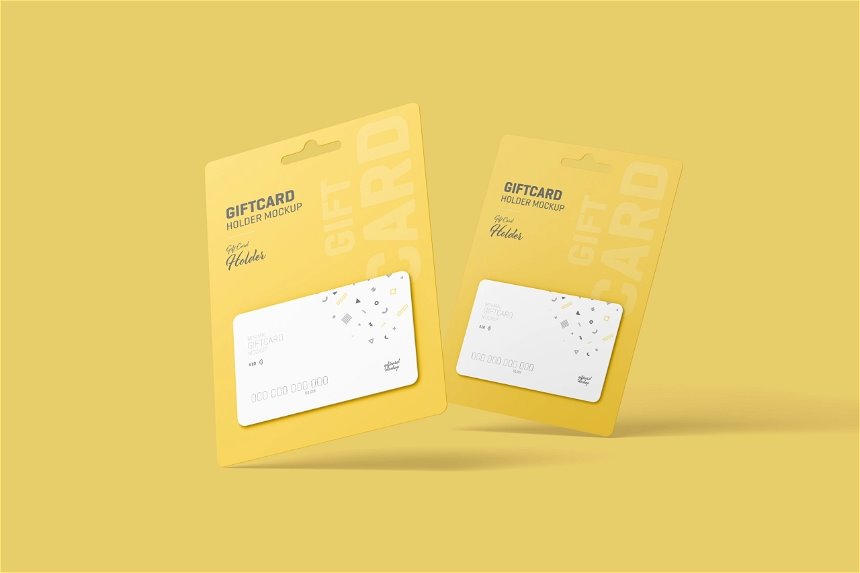 4 Views of Gift Card Mockup with Card Holder