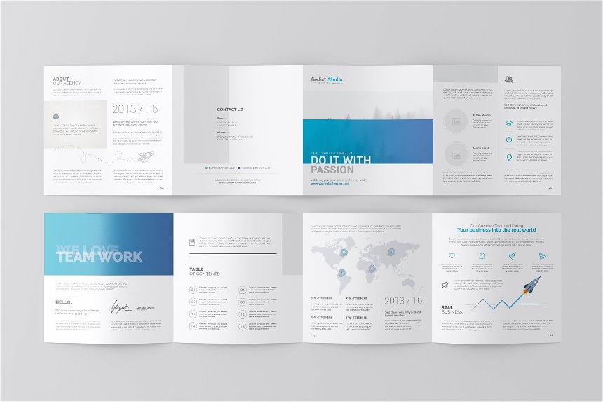 4 Views of Square 4 Fold Brochure Mockup