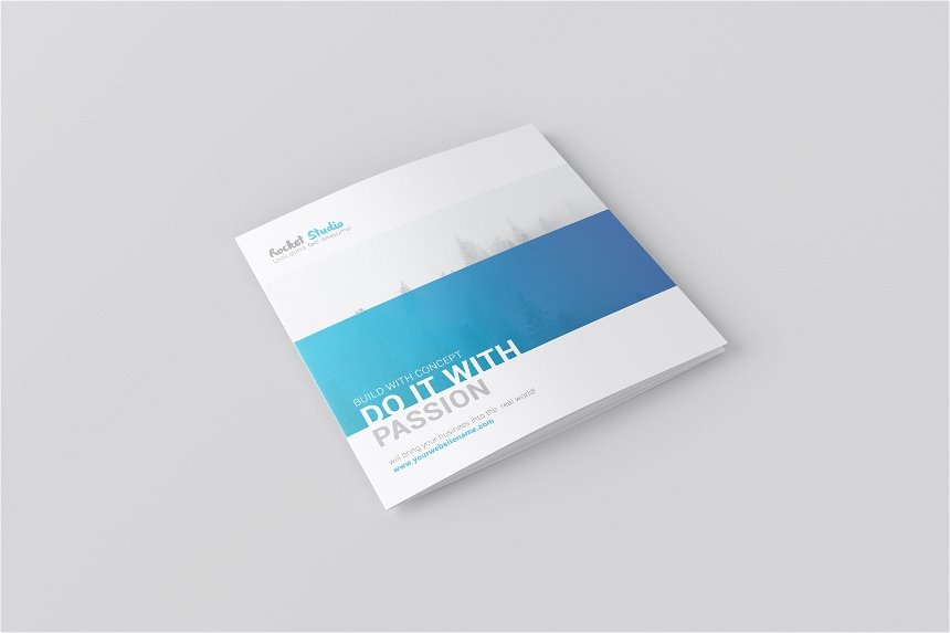 4 Views of Square 4 Fold Brochure Mockup