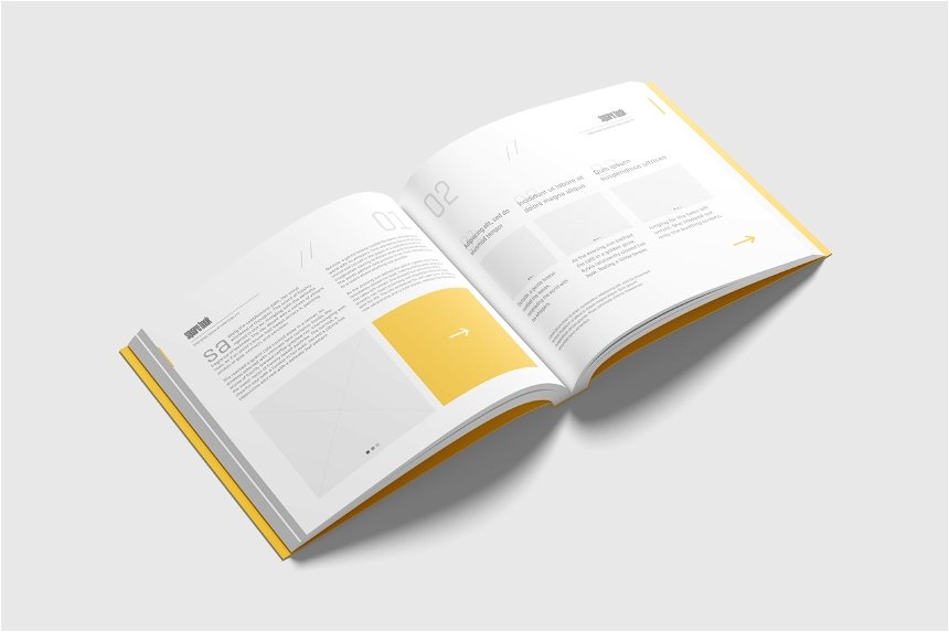 4 Views of Square Softcover Book Mockup
