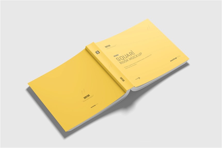 4 Views of Square Softcover Book Mockup
