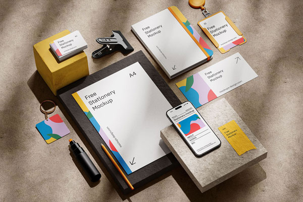 4 Views of Stationery Mockup on Stones