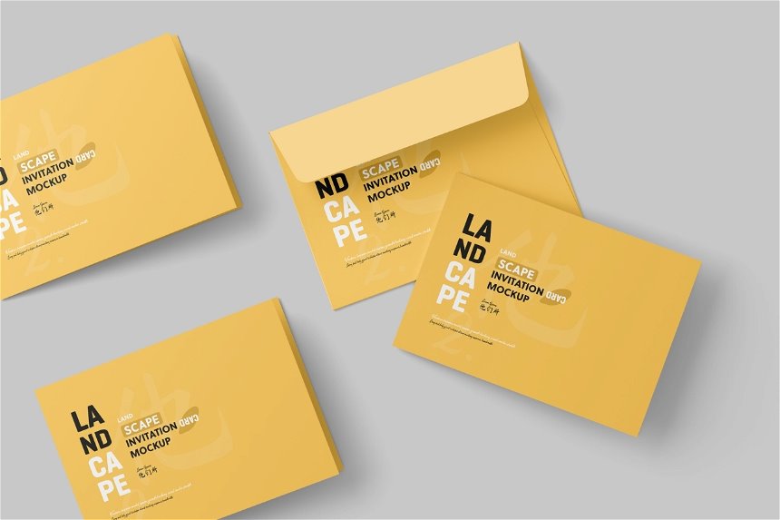 4 Visions of Invitation Card Mockup with Envelope