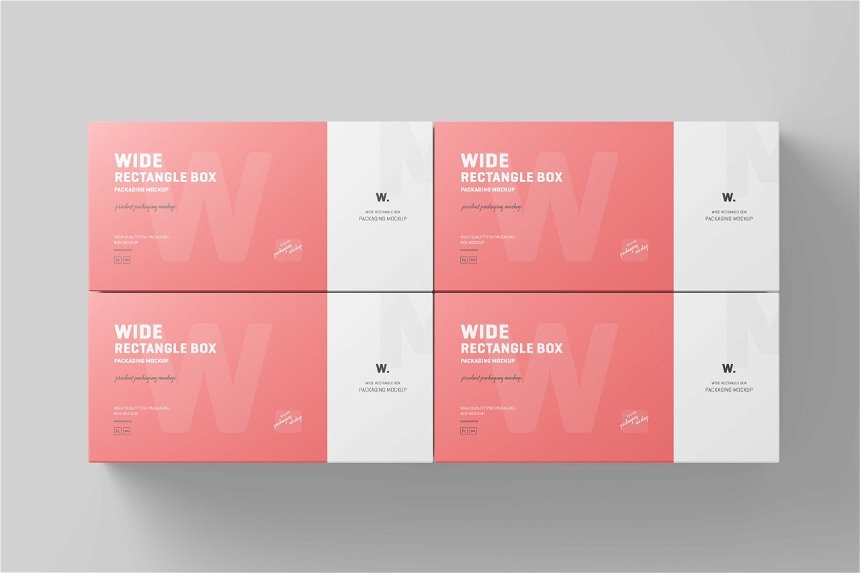 4 Visions of Wide Rectangle Box Mockup
