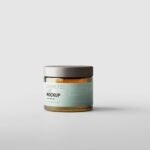 5 Amber Glass Cosmetic Jar Mockups with Box in Varied Views
